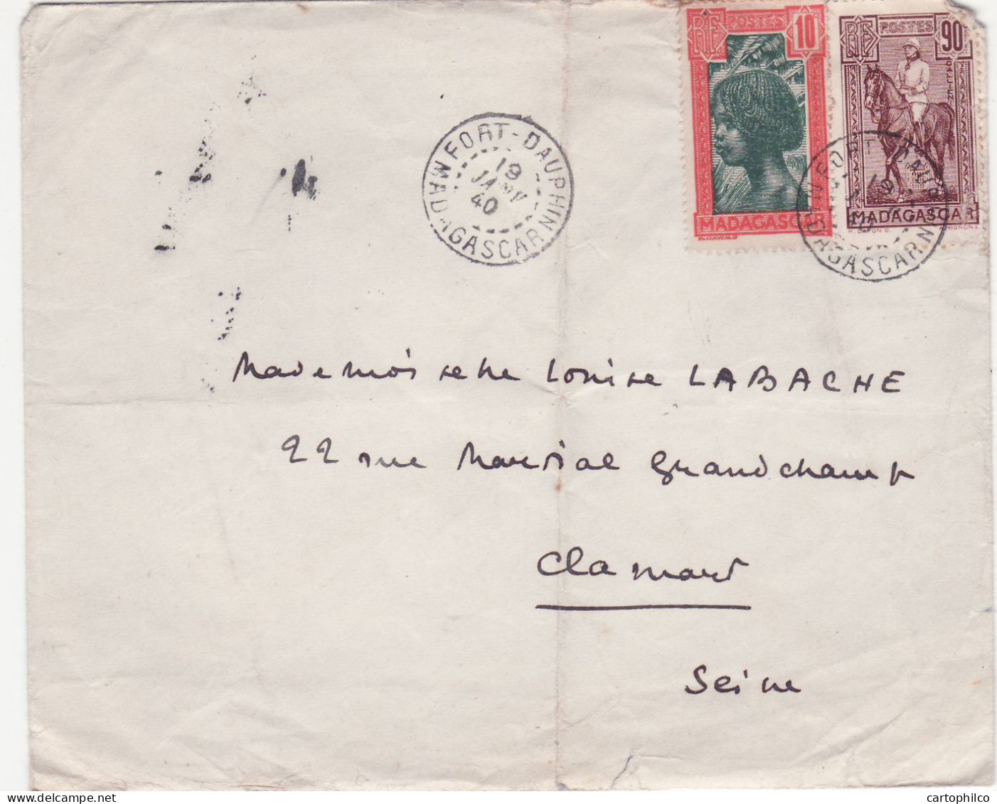 Madagascar Lettre Fort Dauphin 1940 Pour Clamart - Covers & Documents