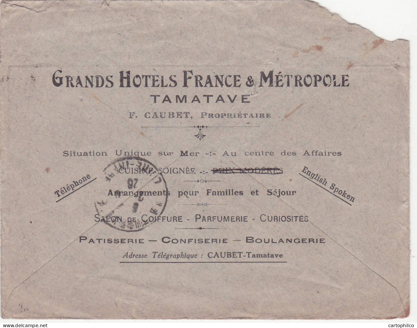 Madagascar Lettre Pour Clamart Grans Hotels Tamatave - Covers & Documents