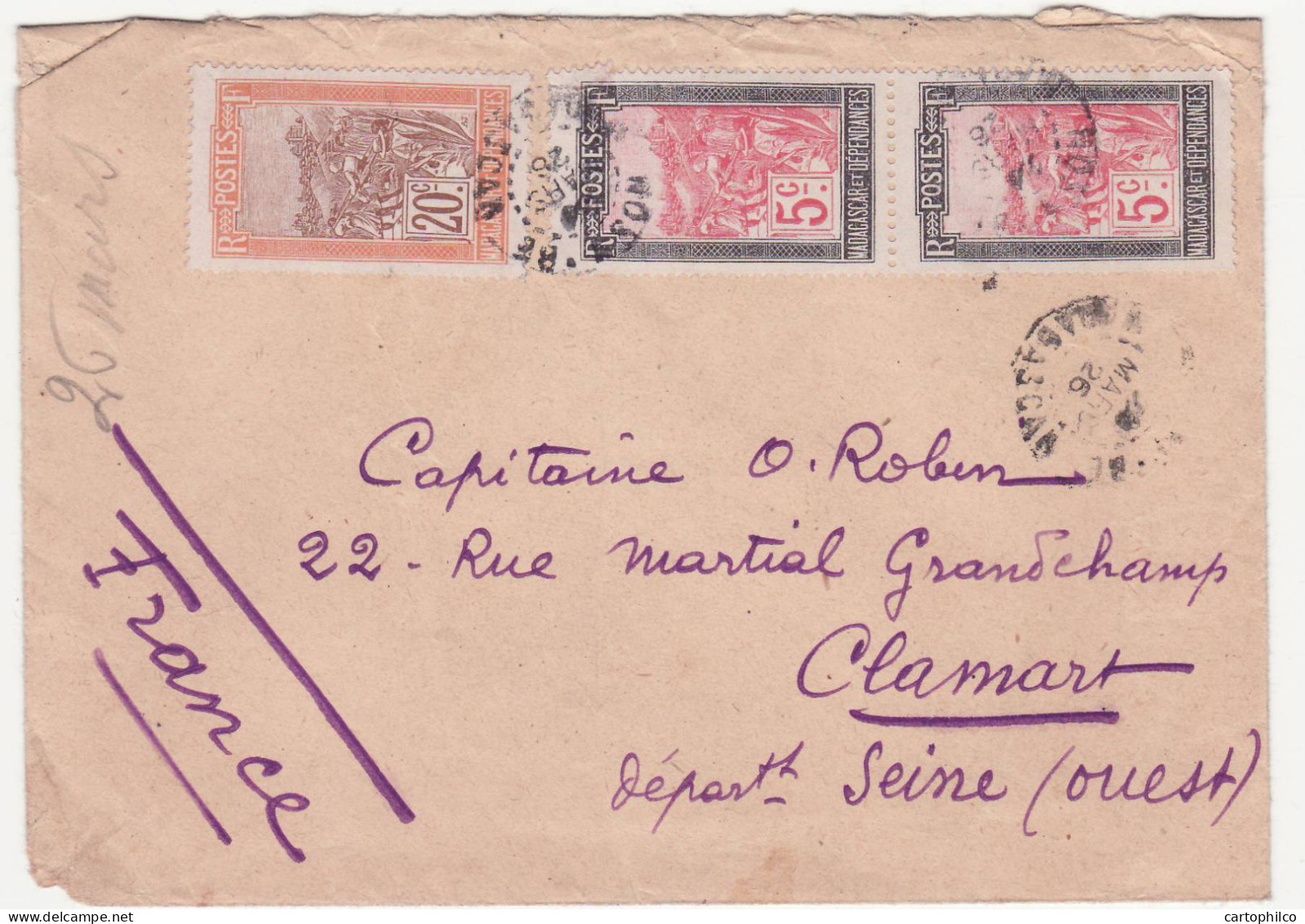 Madagascar Lettre Pour Clamart - Covers & Documents