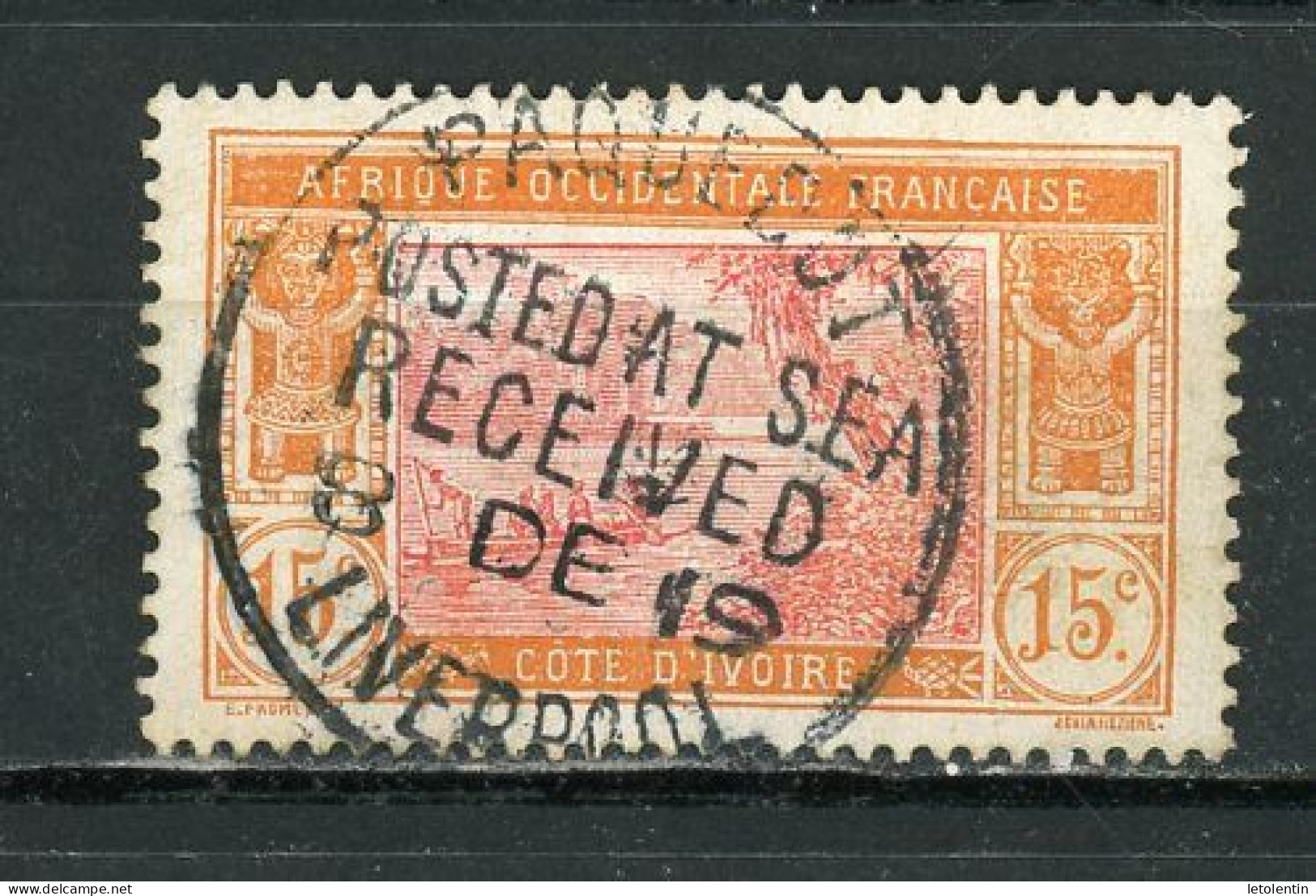 COTE D'IVOIRE (RF) - PAYSAGE - N° Yt 46 Obli. ORANGE ET ROSE  - CàD “PAQUEBOT LIVERPOOL 8/12/19” - Used Stamps