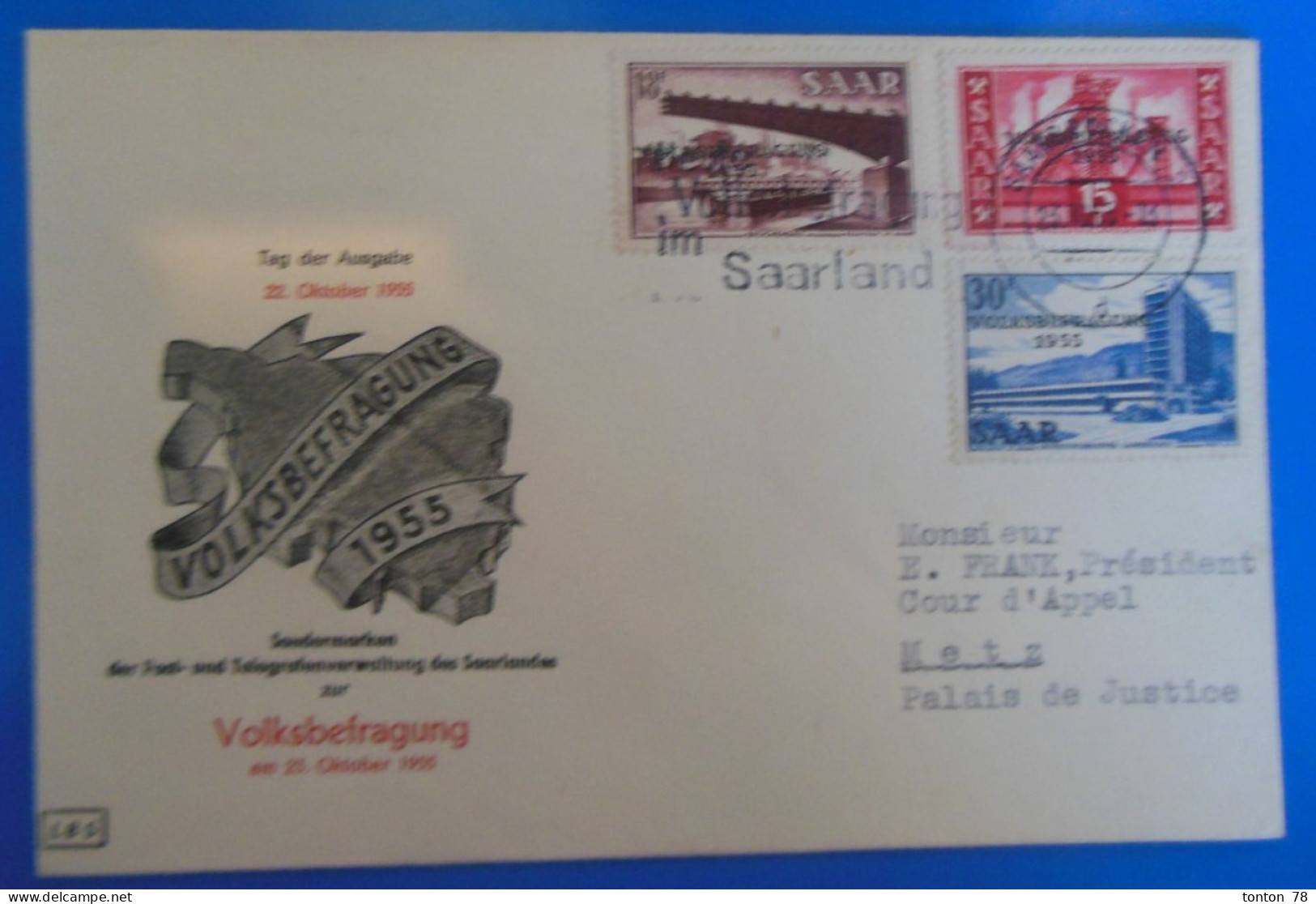 LETTRE 1er JOUR ALLEMAGNE  -  SAAR 1955 - 1948-1960