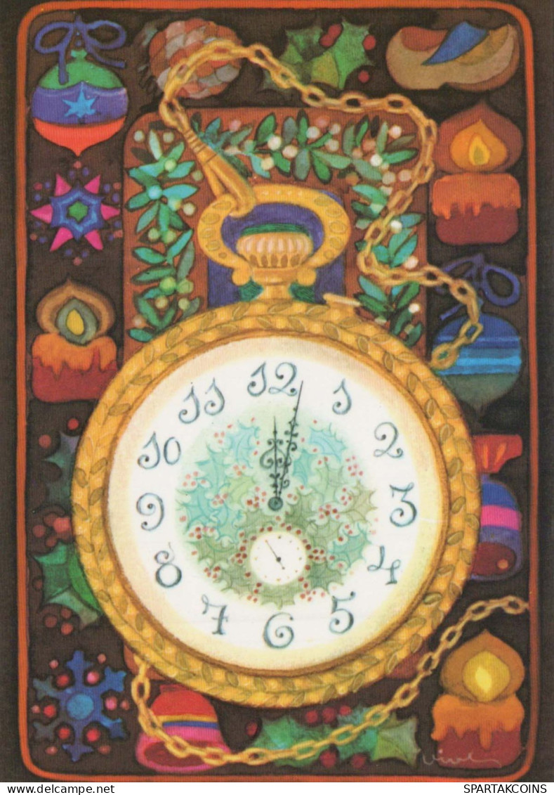 Feliz Año Navidad RELOJ DE MESA Vintage Tarjeta Postal CPSM #PAT716.A - New Year