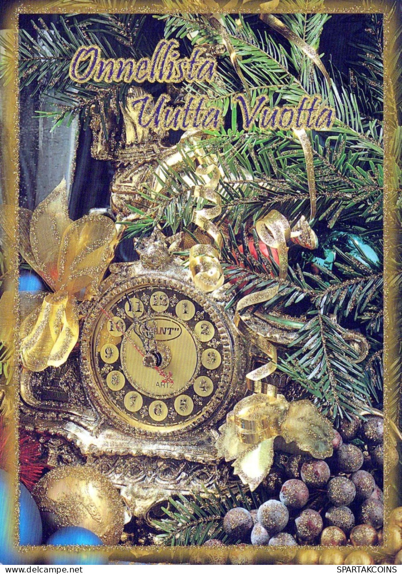 Buon Anno Natale OROLOGIO DA TAVOLO Vintage Cartolina CPSM #PAT707.A - New Year