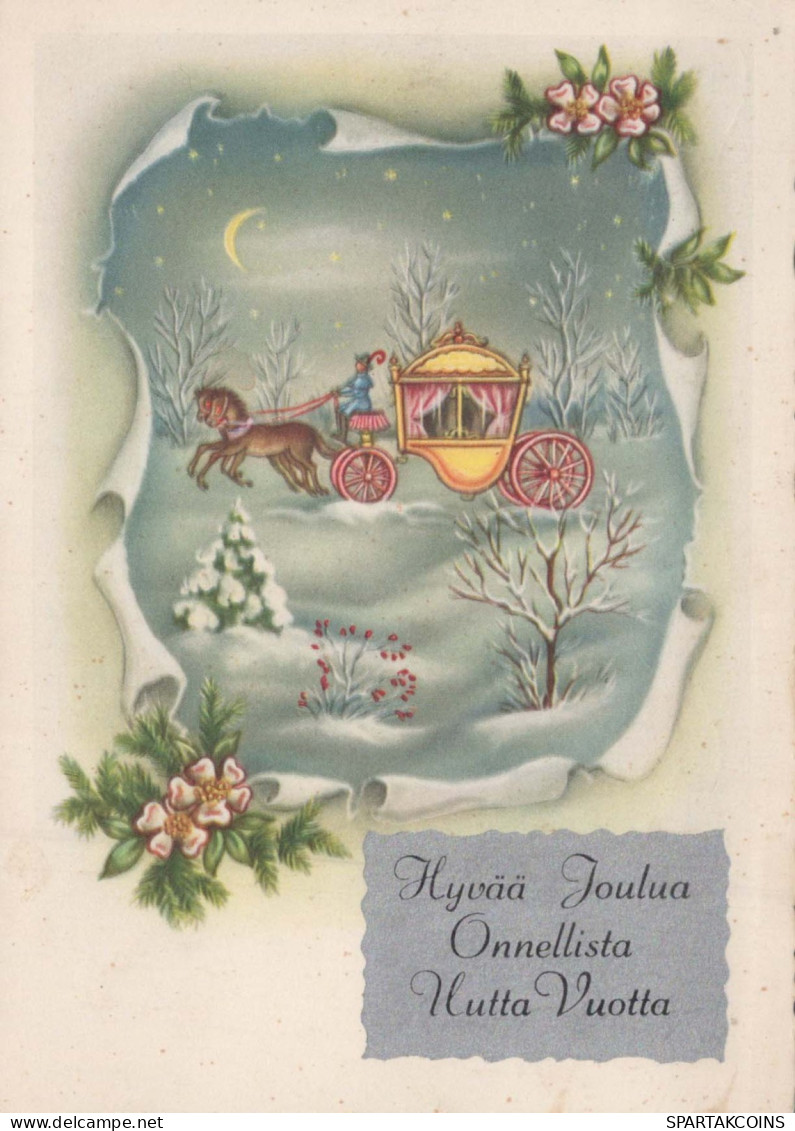 Feliz Año Navidad CABALLO Vintage Tarjeta Postal CPSM #PAS985.A - New Year
