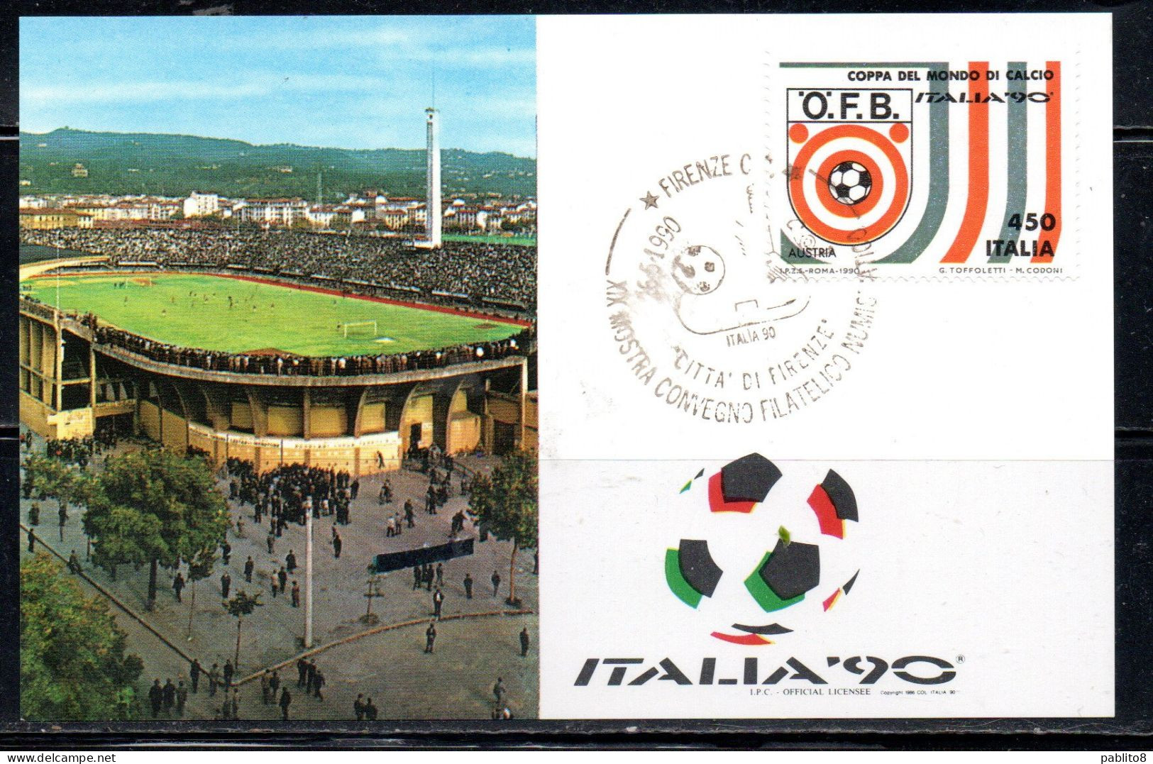 ITALIA 90 REPUBBLICA ITALY REPUBLIC 1990 COPPA DEL MONDO DI CALCIO AUSTRIA LIRE 450 MAXI MAXIMUM CARD CARTOLINA CARTE - Cartes-Maximum (CM)