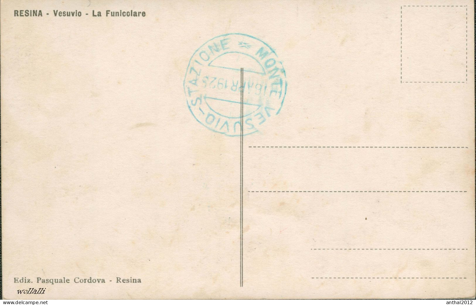 Superrar RESINA VESUVIO TRAMWAY THE FUNICOLARE POSTAL POSTCARD 16.4.1925 Cordova Verlag - Funiculaires