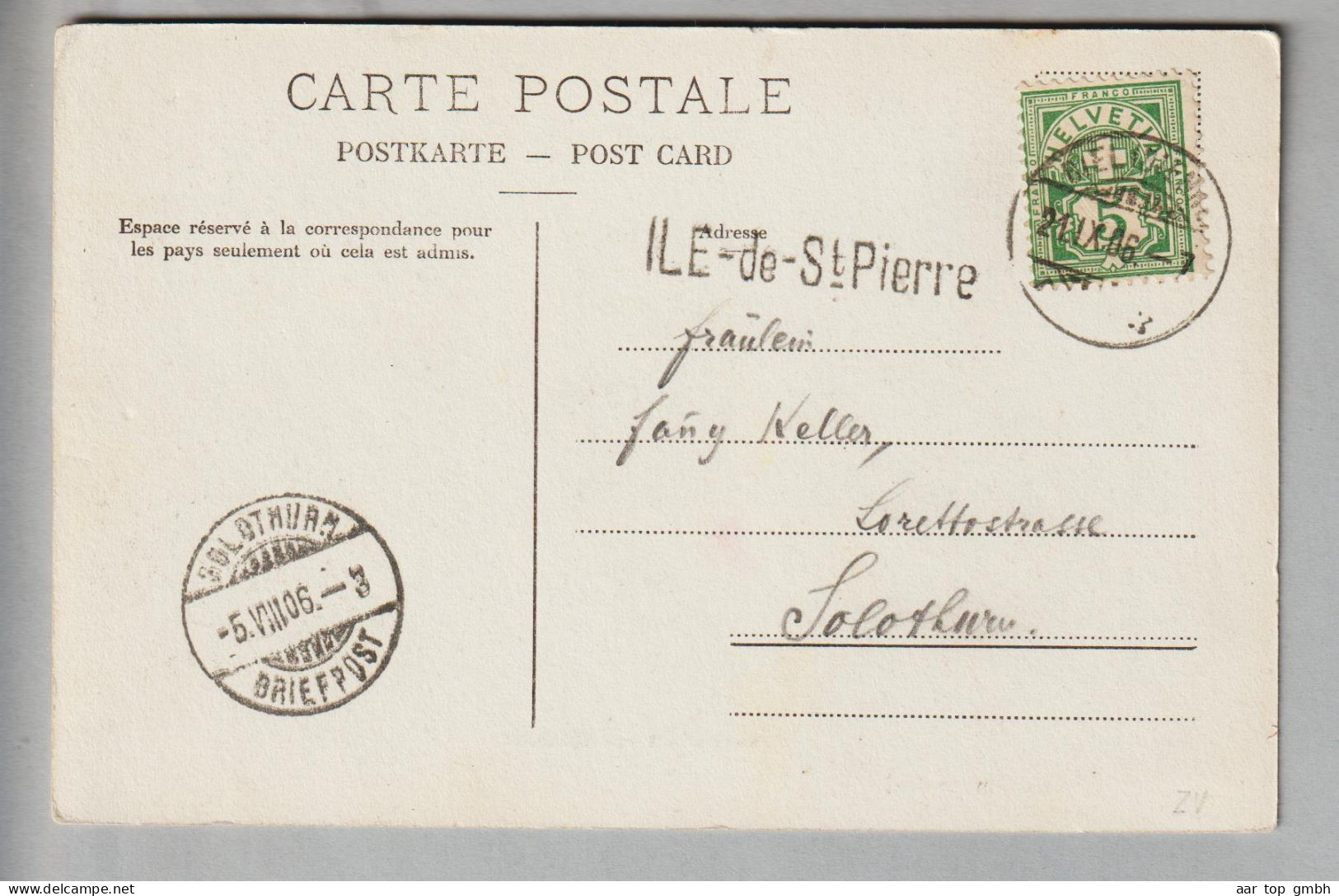 CH Heimat BE Ile De St.Pierre (Biel) 1906-09-21 Nach Solothurn - Lettres & Documents