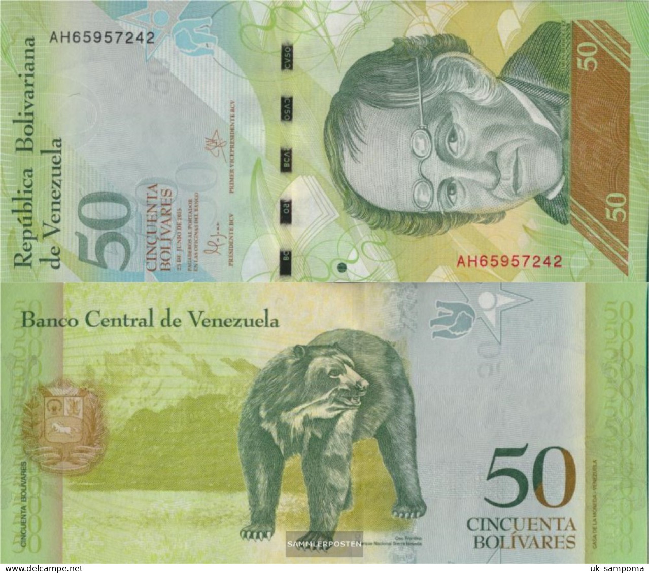 Venezuela Pick-number: 92j Uncirculated 2015 50 Bolivares - Venezuela