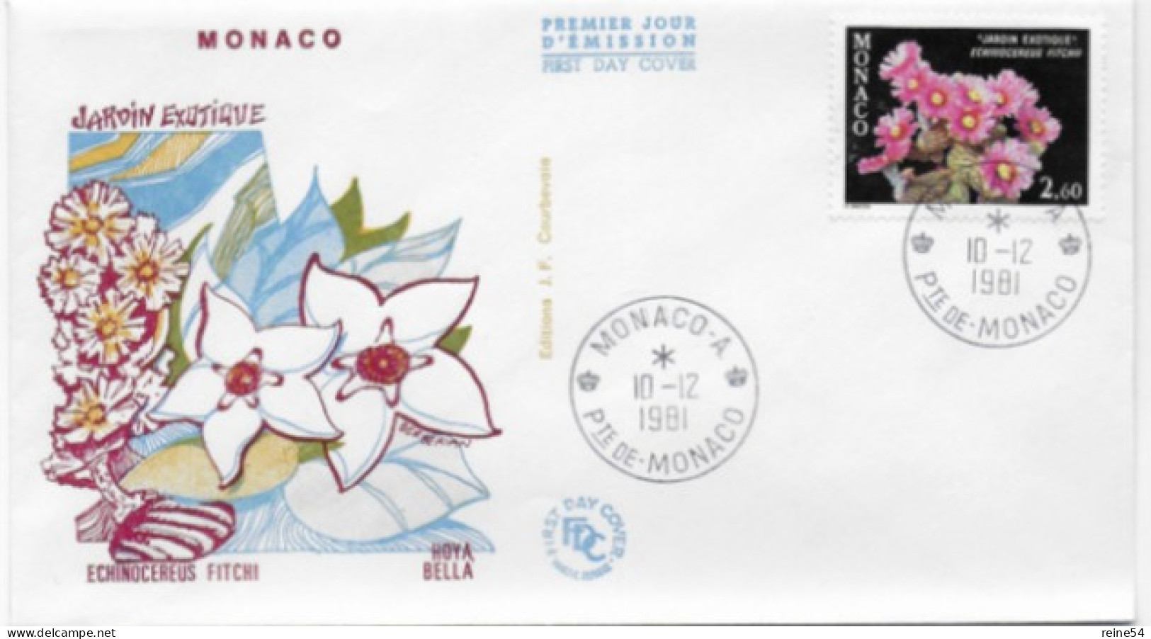 Enveloppe Premier Jour - Jardin Exotique -Echinocereus Fitchi 10-12-1981 Pte De Monaco (fleurs) - Used Stamps