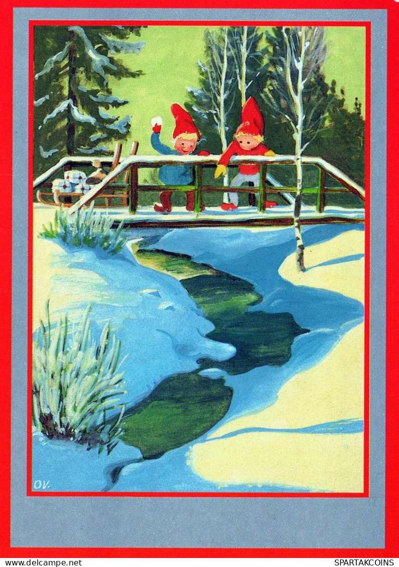 PÈRE NOËL Bonne Année Noël GNOME Vintage Carte Postale CPSM #PBB465.A - Santa Claus