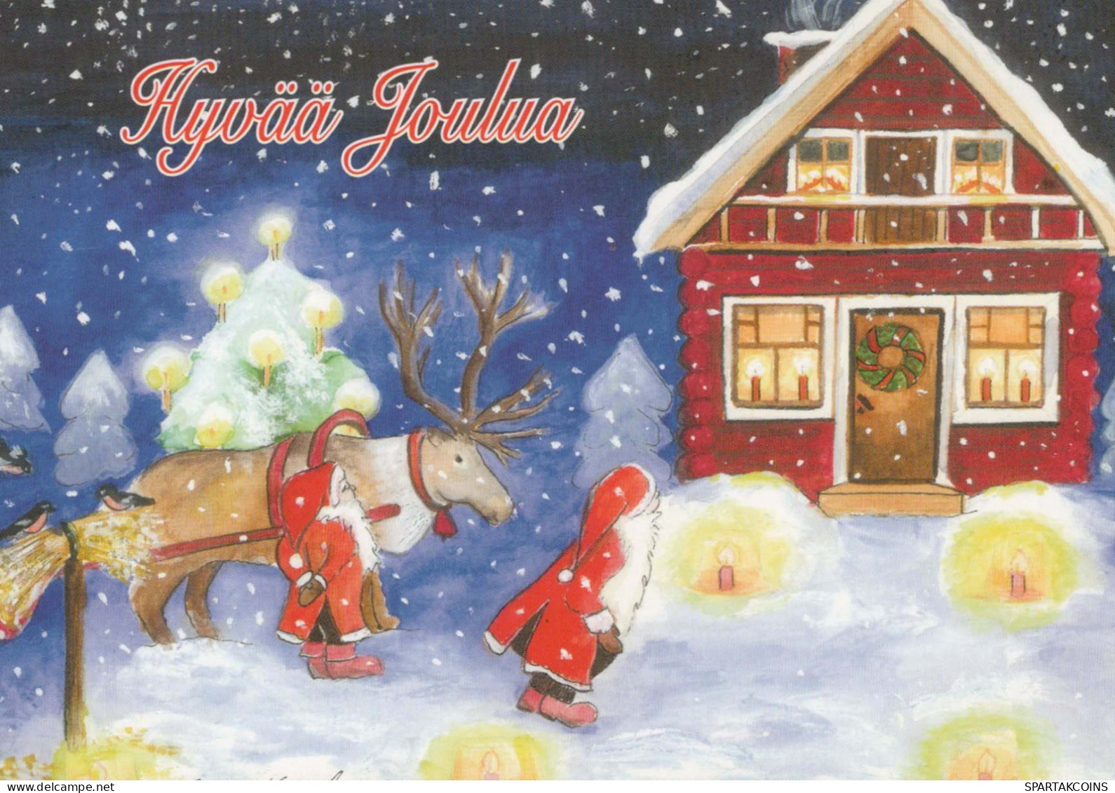 SANTA CLAUS Happy New Year Christmas DEER Vintage Postcard CPSM #PBB217.A - Santa Claus