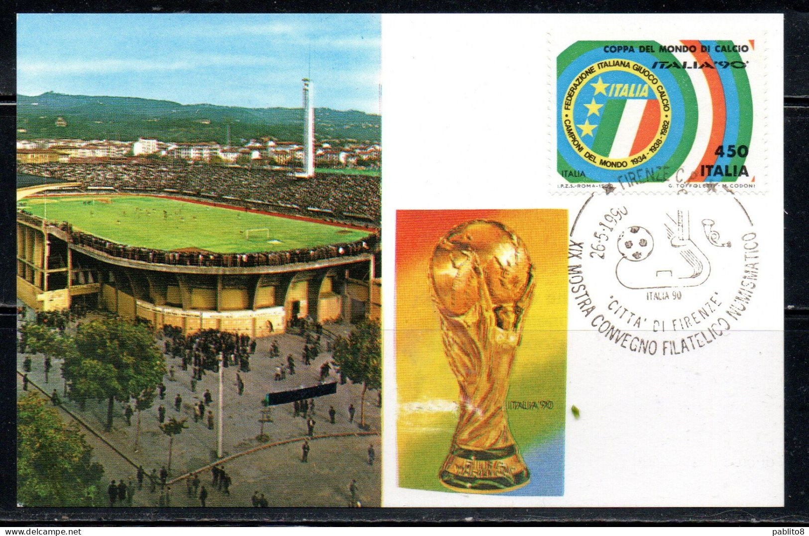 ITALIA 90 REPUBBLICA ITALY REPUBLIC 1990 COPPA DEL MONDO DI CALCIO ITALIA LIRE 450 MAXI MAXIMUM CARD CARTOLINA CARTE - Maximum Cards