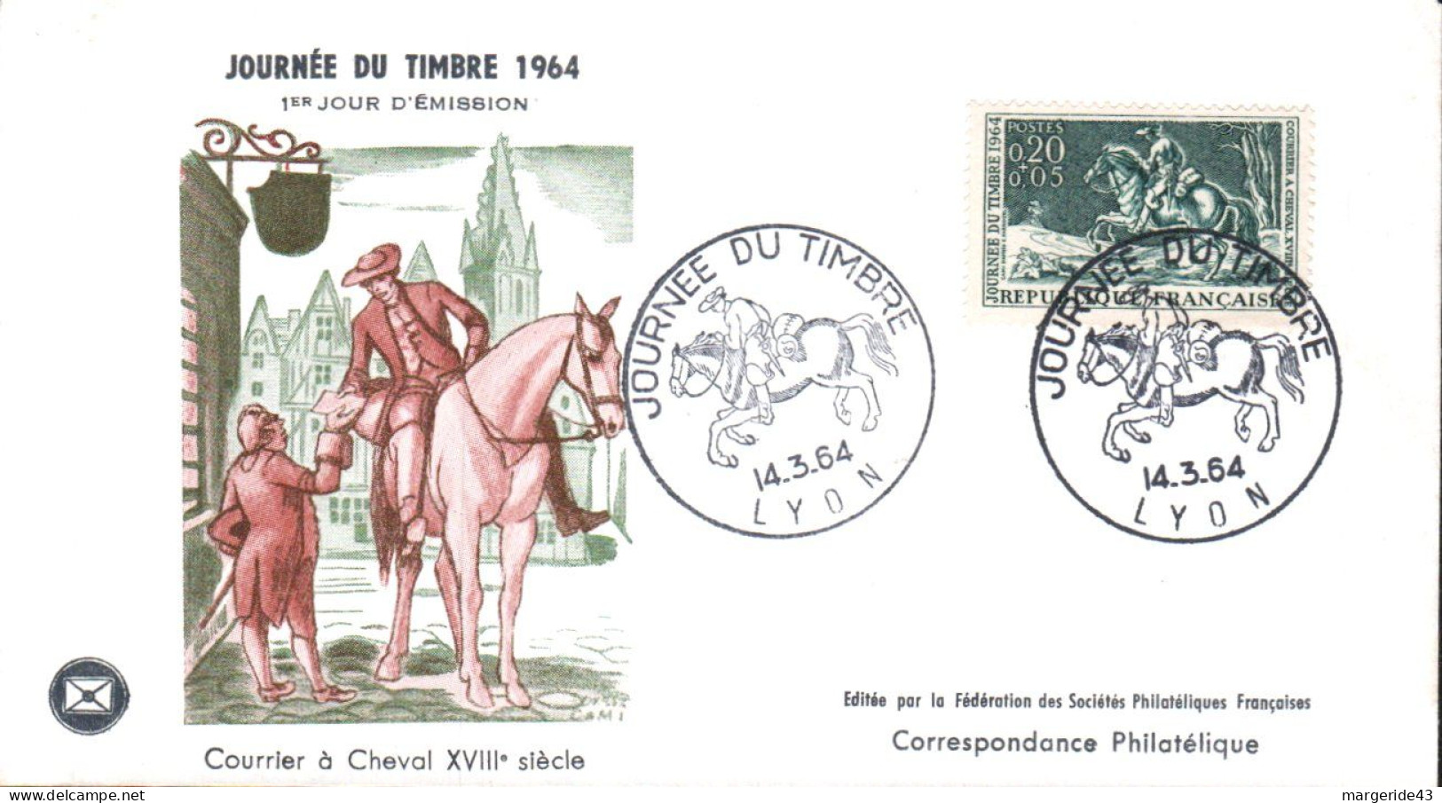 FDC 1964 JOURNEE DU TIMBRE - LYON - 1960-1969