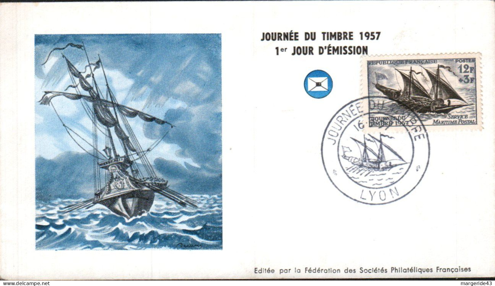 FDC 1957  JOURNEE DU TIMBRE - LYON - 1950-1959