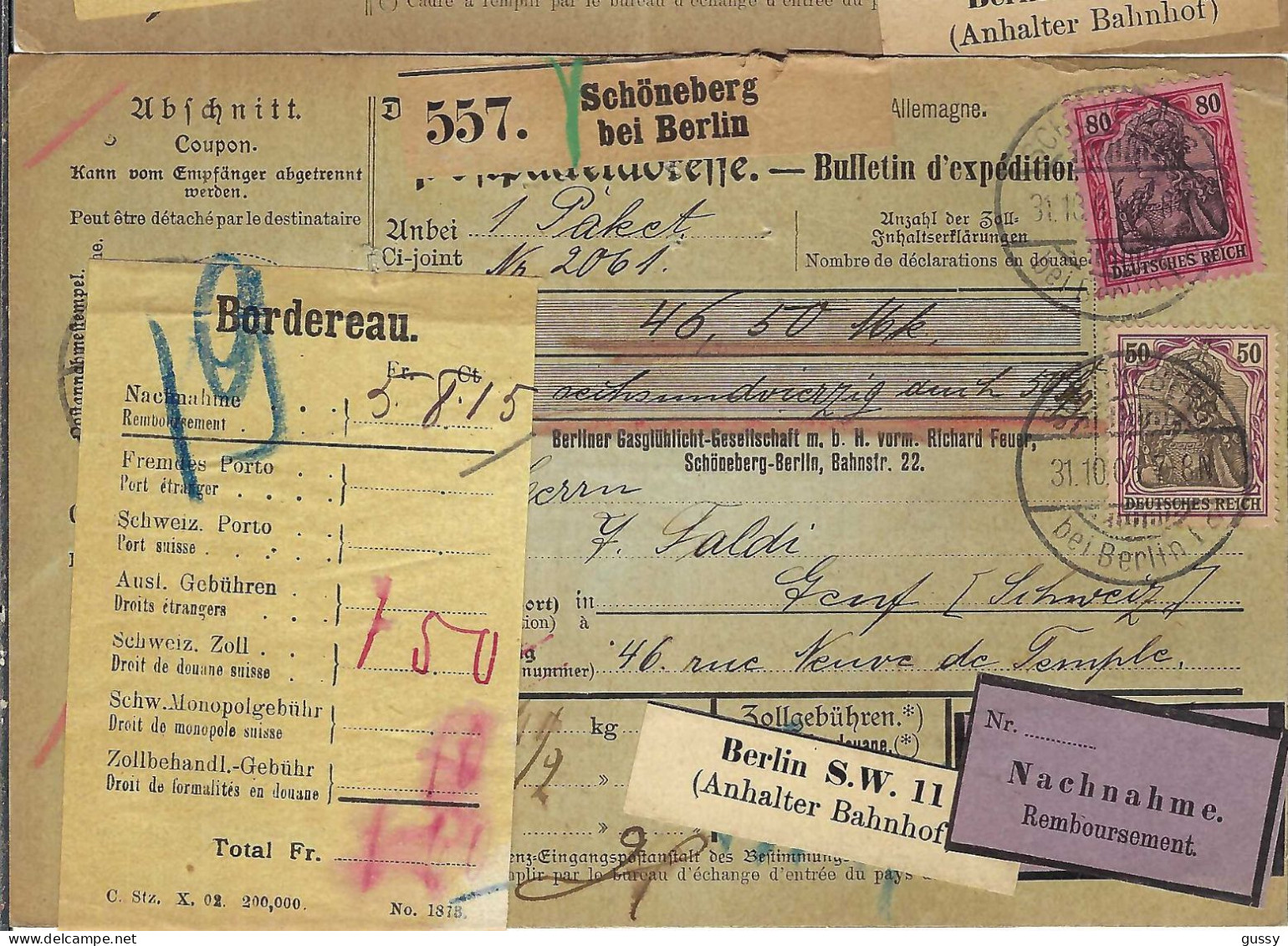 ALLEMAGNE Ca.1903: Bulletin D'Expédition CR De Schöneberg Bei Berlin Pour Genève (Suisse) - Cartas & Documentos