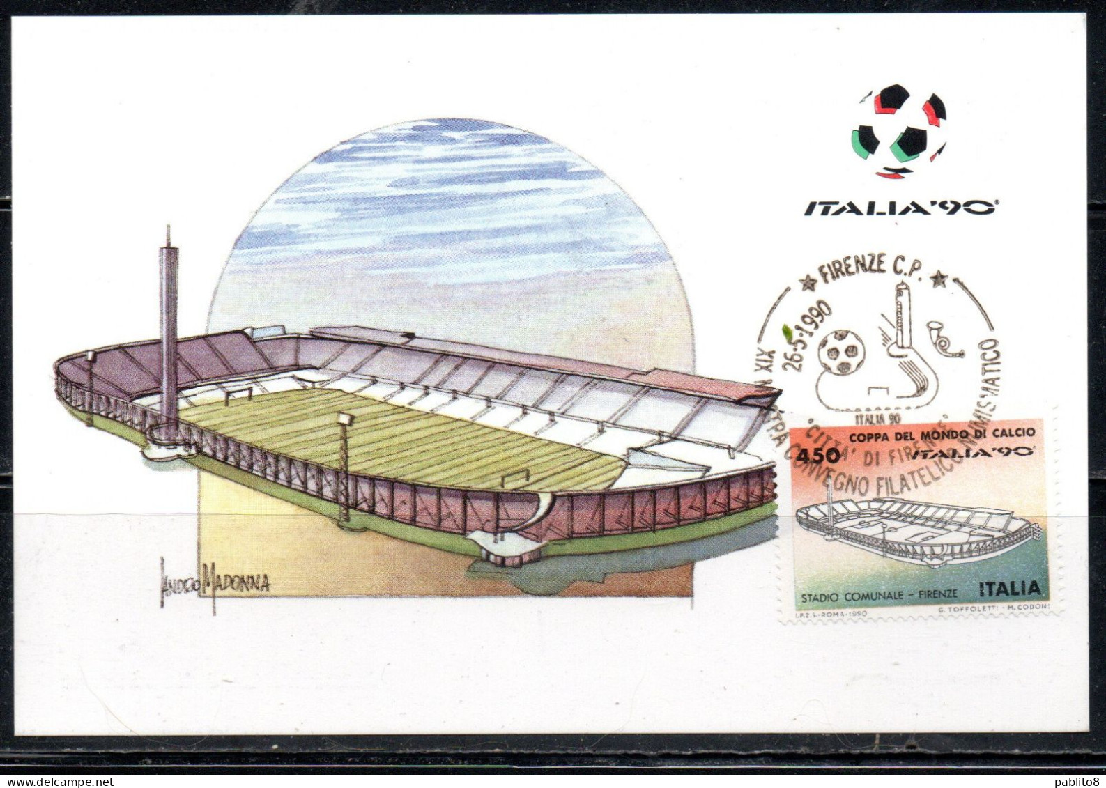 ITALIA 90 REPUBBLICA ITALY REPUBLIC 1990 COPPA DEL MONDO DI CALCIO STADIO COMUNALE FI L. 450 MAXI MAXIMUM CARD CARTOLINA - Maximum Cards