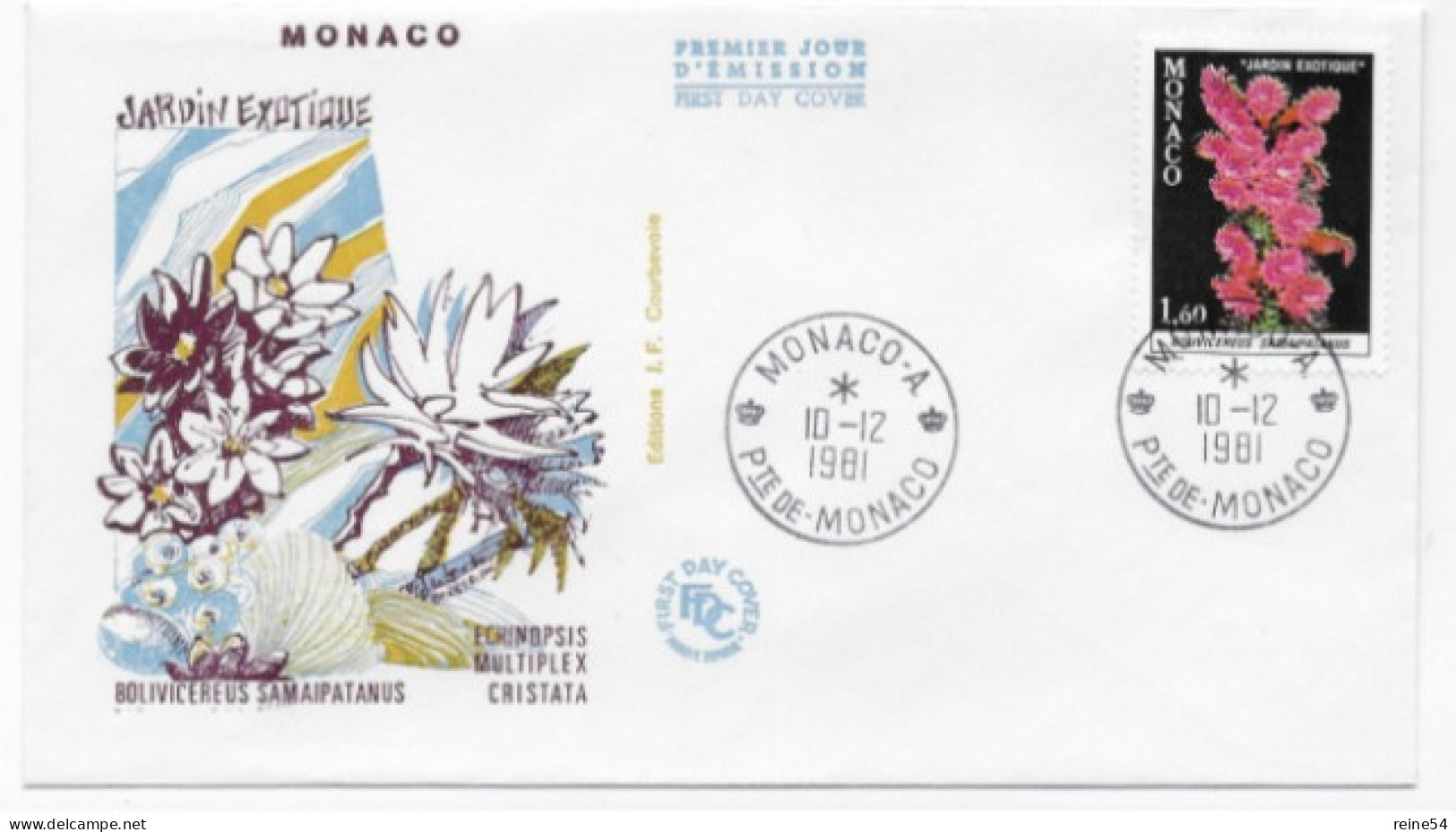 Enveloppe Premier Jour - Jardin Exotique -Bolivicereus Samaipatanus 10-12-1981 Pte De Monaco (fleurs) - Oblitérés