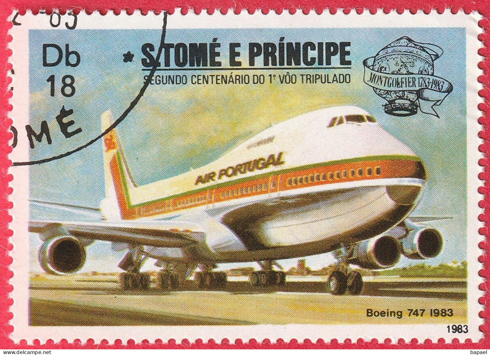 N° Yvert & Tellier 746 - Sao Tomé-et-Principe (1983) (Oblitéré) - 200è 1ère Ascension Dans Atmosphère - Boeing 747 1983 - Sao Tome En Principe