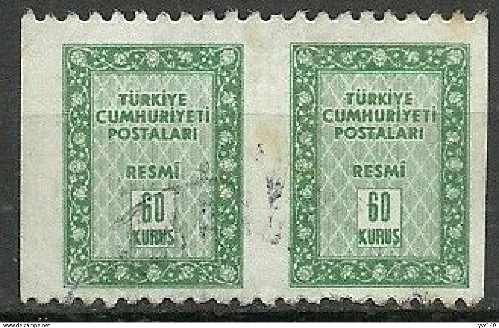 Turkey; 1960 Official Stamp 60 K. ERROR "Partially  Imperf." - Dienstzegels