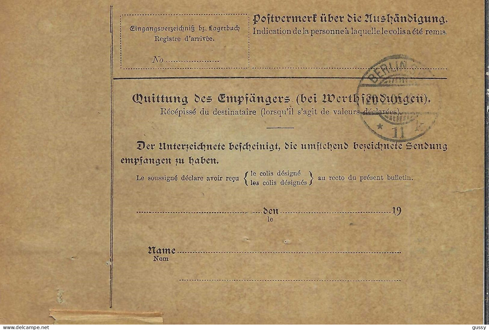 ALLEMAGNE Ca.1905: Bulletin D'Expédition CR De Ober-Schöneweide Pour Genève (Suisse) - Lettres & Documents