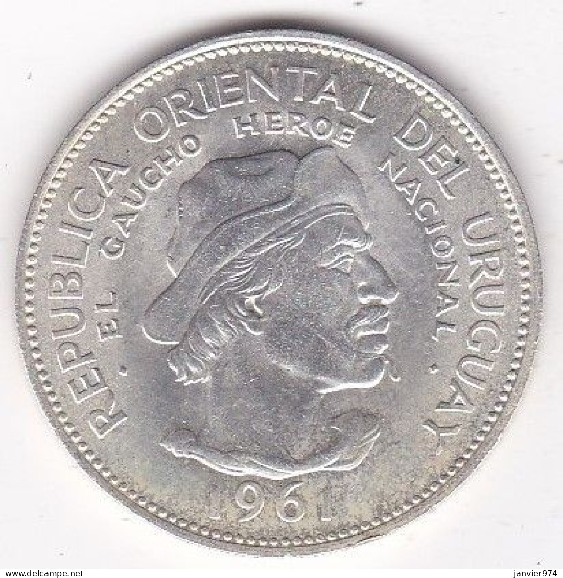 Uruguay 10 Pesos 1961 El Gaucho , En Argent , KM# 43 - Uruguay