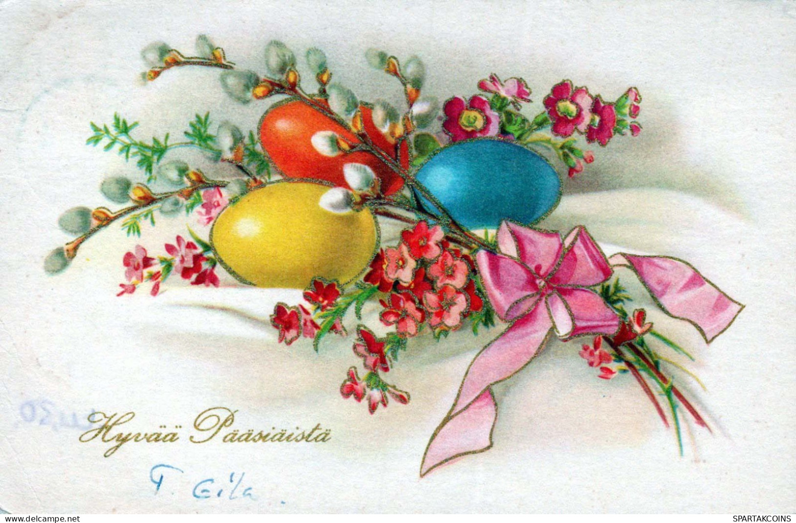 OSTERN FLOWERS EI Vintage Ansichtskarte Postkarte CPA #PKE155.A - Ostern