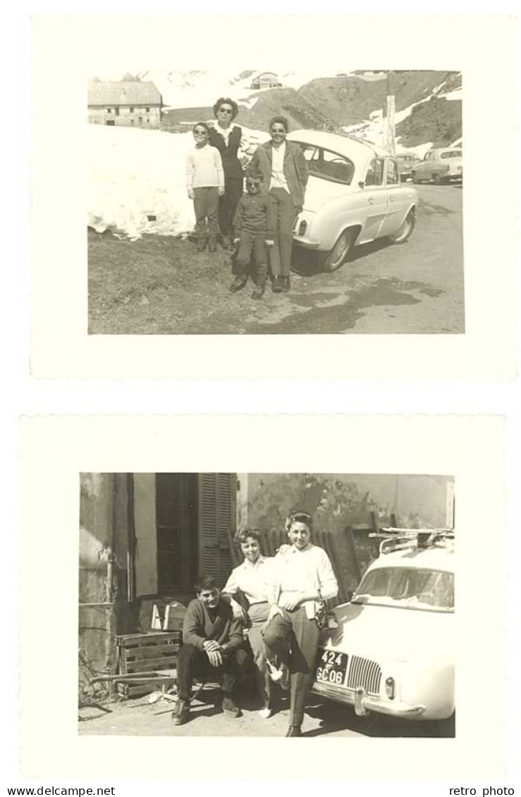 2 Photos Automobile Renault Dauphine , Station De Ski, Montagne - Cars