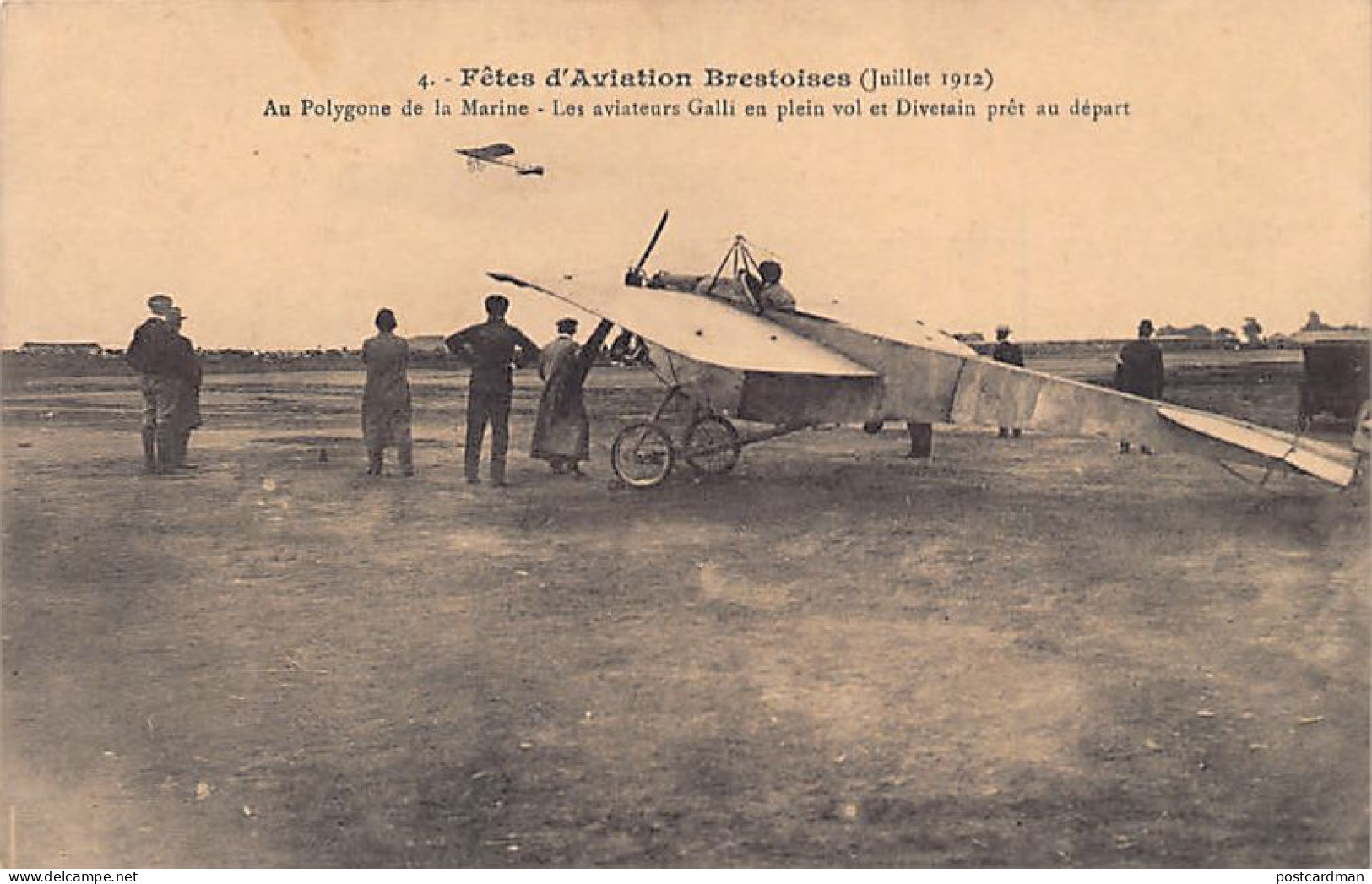 France - BREST (29) Fête D'Aviation Brestoises (Juillet 1912) Aviateur Galli En Plein Vol Et Divetain Prêt Au Départ - E - Brest