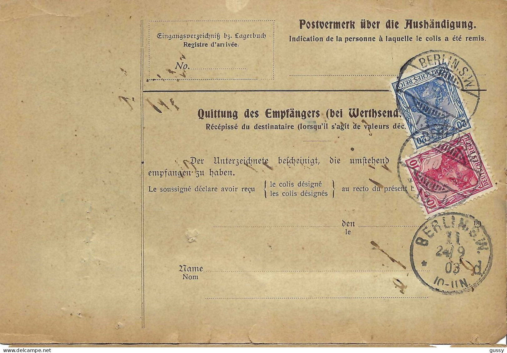 ALLEMAGNE Ca.1903: Bulletin D'Expédition CR De Berlin Pour Genève (Suisse) - Lettres & Documents