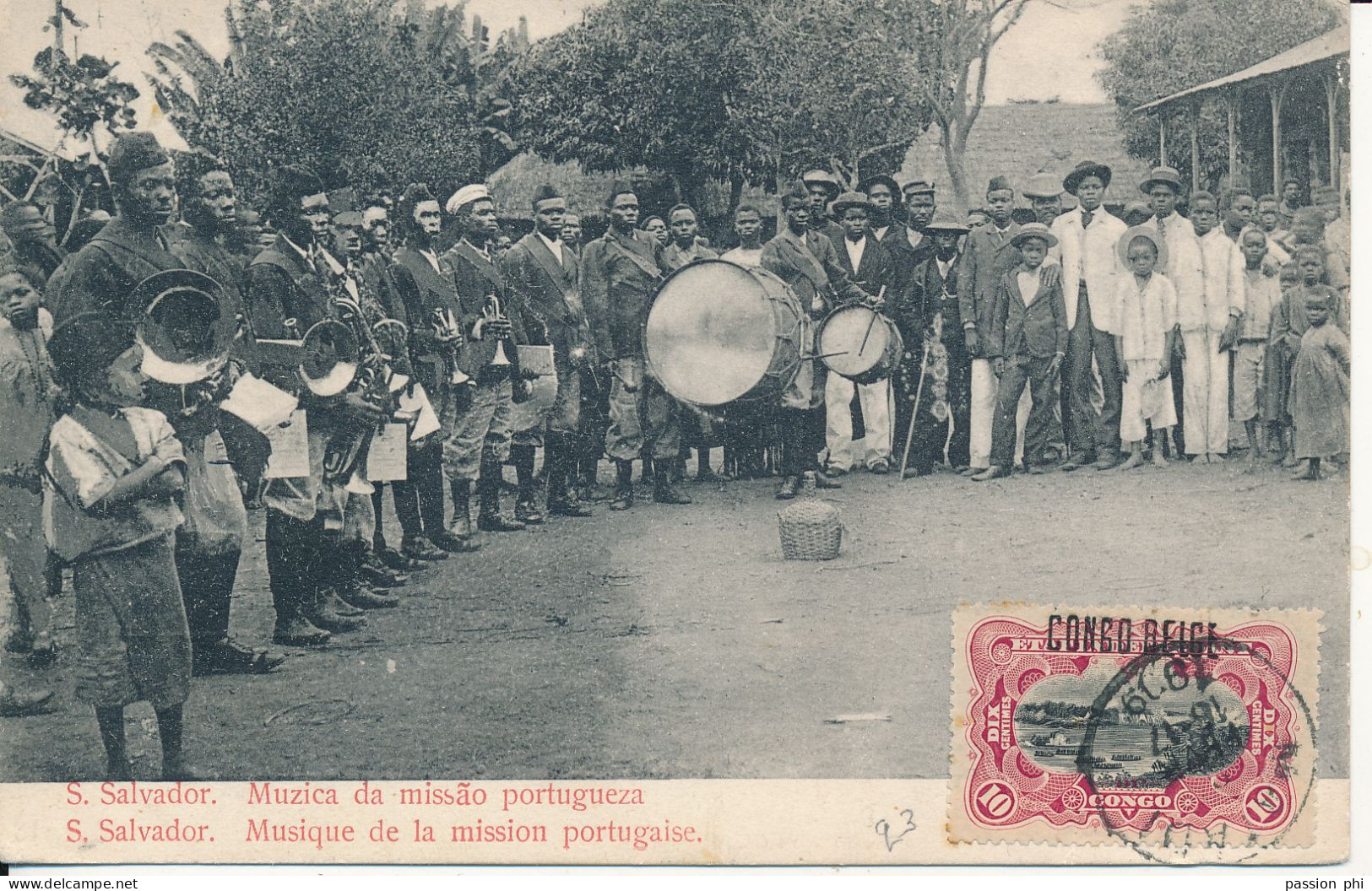BELGIAN CONGO CP AFFRANCHIE D'UN 10C L3 VUE FANFARE SALVADOR CONGO PORTUGAIS ACTUELLEMENT MBANZA KONGO ANGOLA - Covers & Documents