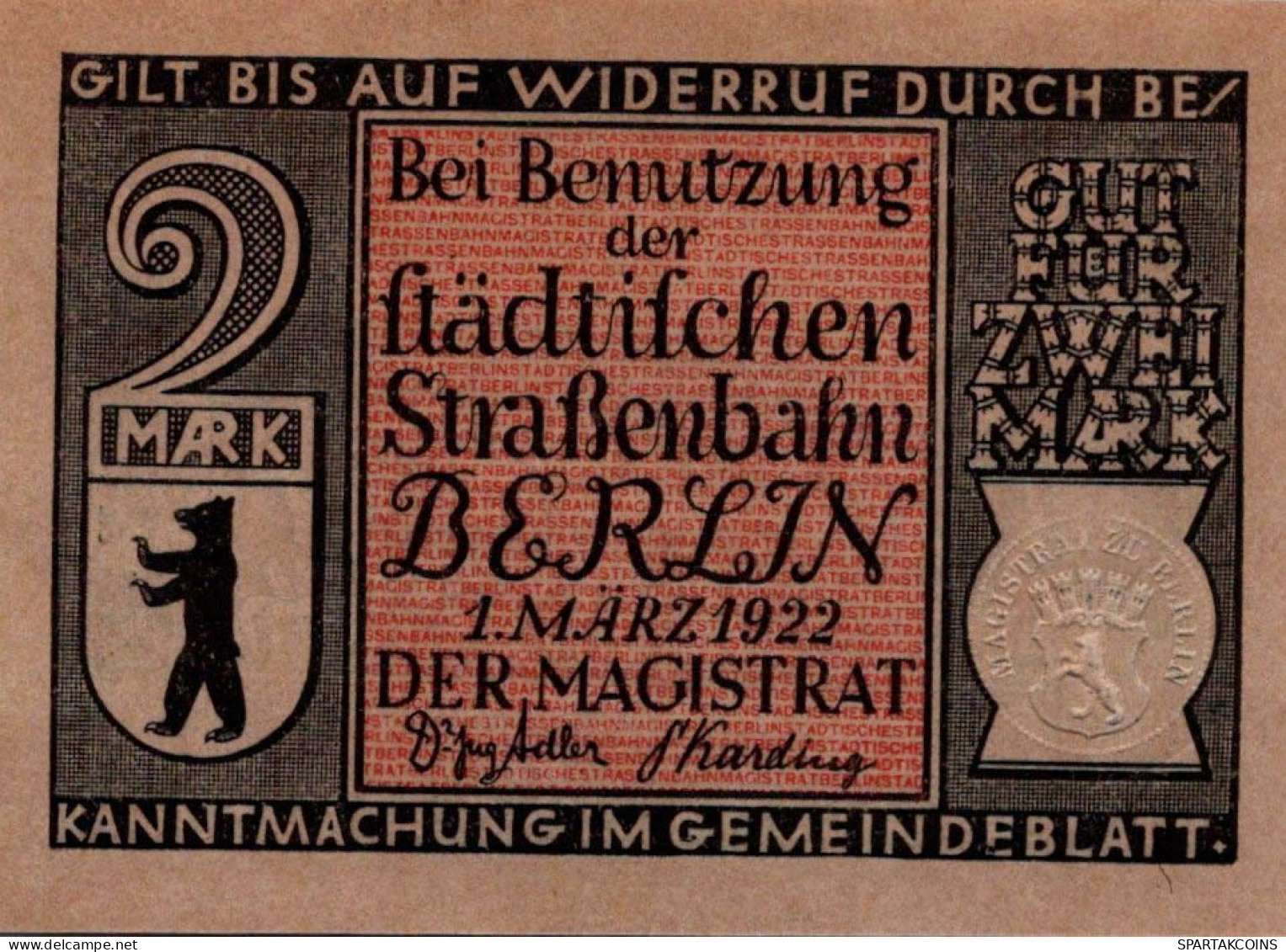 2 MARK 1922 Stadt BERLIN UNC DEUTSCHLAND Notgeld Banknote #PA200 - [11] Local Banknote Issues