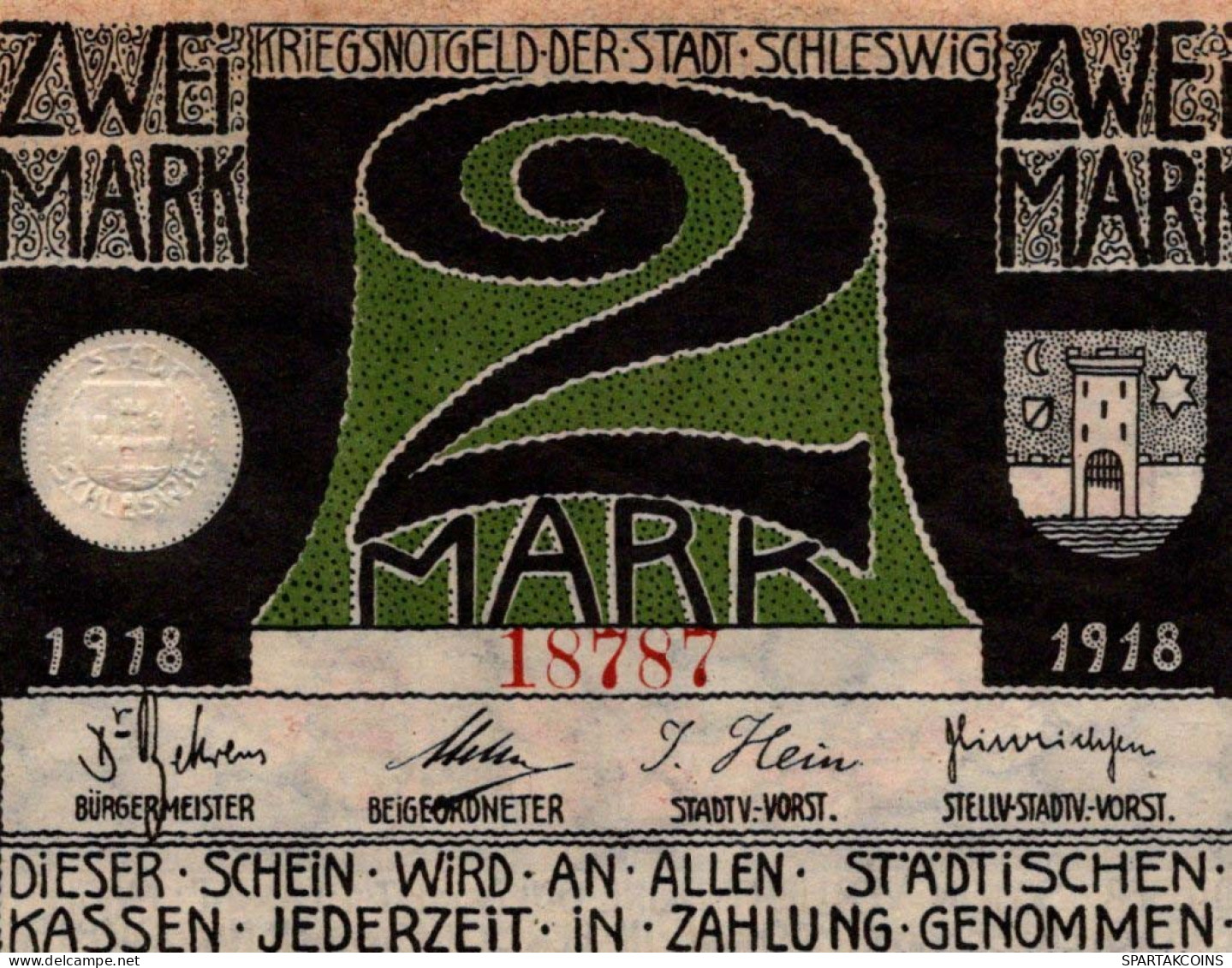 2 MARK 1918 Stadt SCHLESWIG Schleswig-Holstein DEUTSCHLAND Notgeld #PJ111 - Lokale Ausgaben