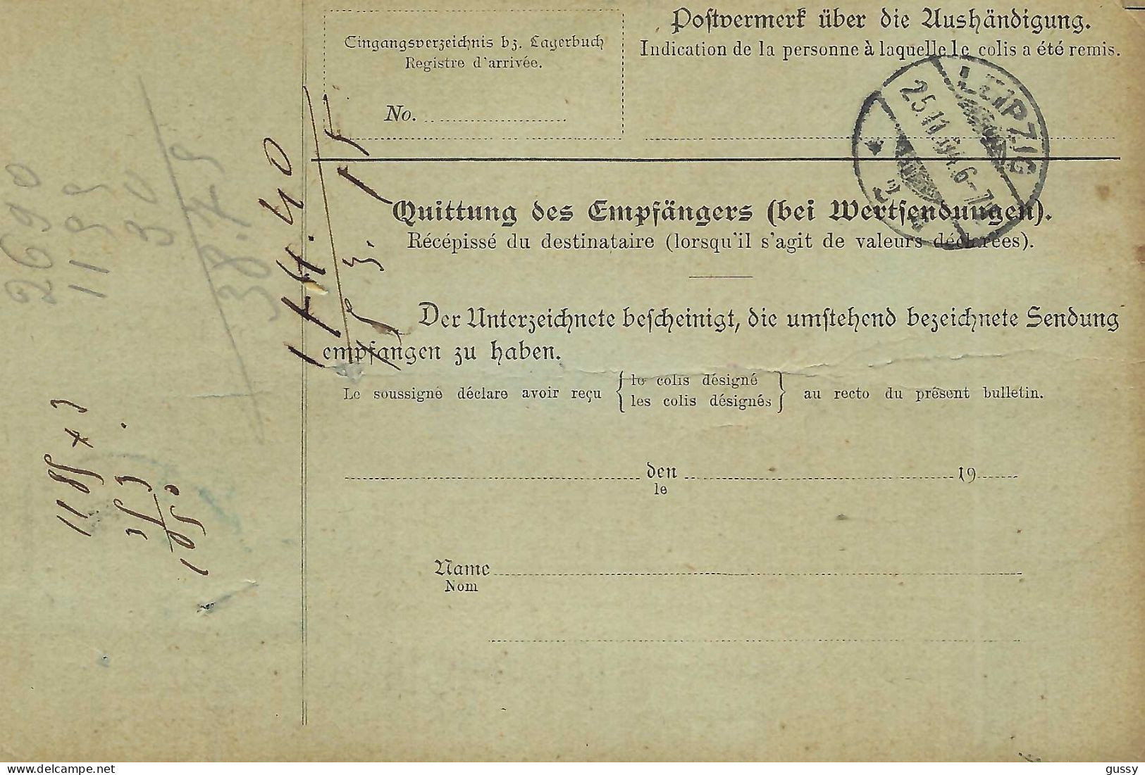 ALLEMAGNE Ca.1904: Bulletin D'Expédition CR De Zwickau Pour Genève (Suisse) - Lettres & Documents