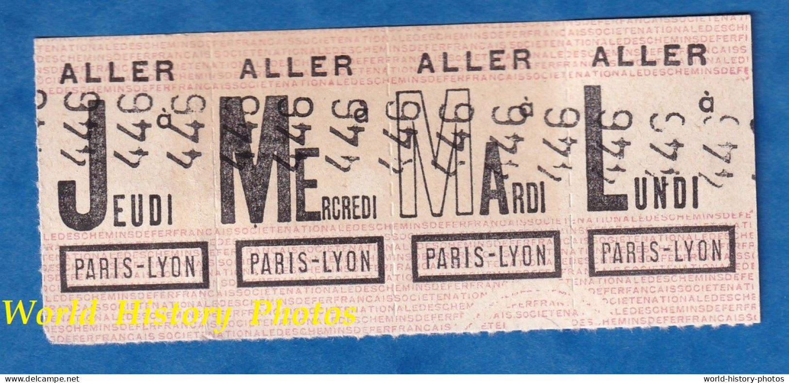 4 Tickets Anciens Attachés - Trajet En Train PARIS LYON Aller Jeudi , Mercredi , Mardi , Lundi - Chemin De Fer SNCF - Europa