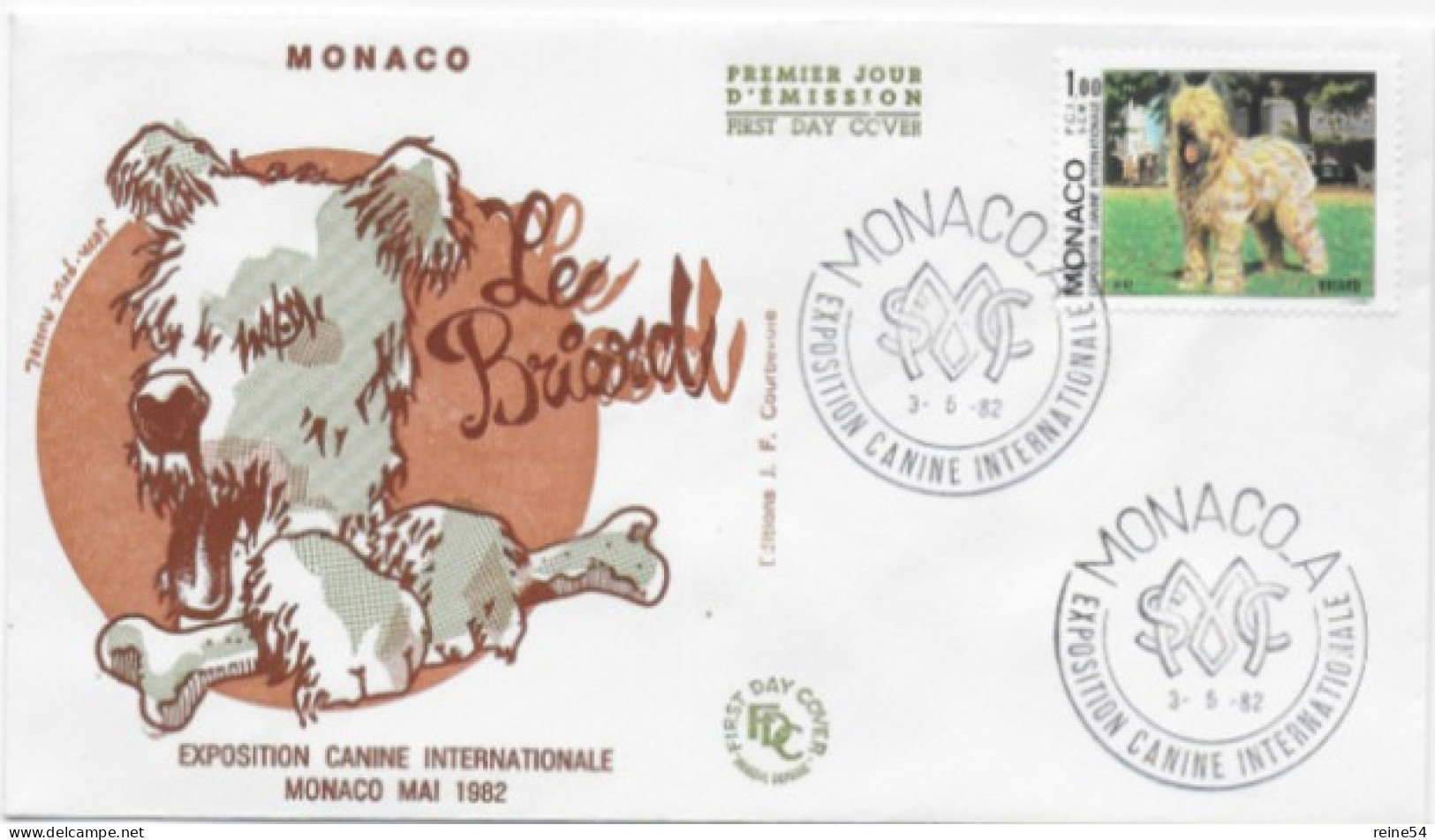 Enveloppe Premier Jour - Exposition Canine Internationale - Briard 03-5-1982 Monaco (chien) - Gebruikt