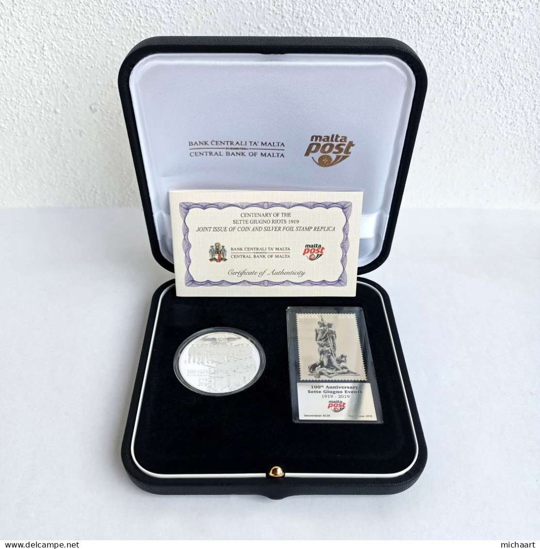 Malta Silver 2019 10 Euro Coin & Foil Stamp Proof Sette Giugno Riots 04180 - Malte