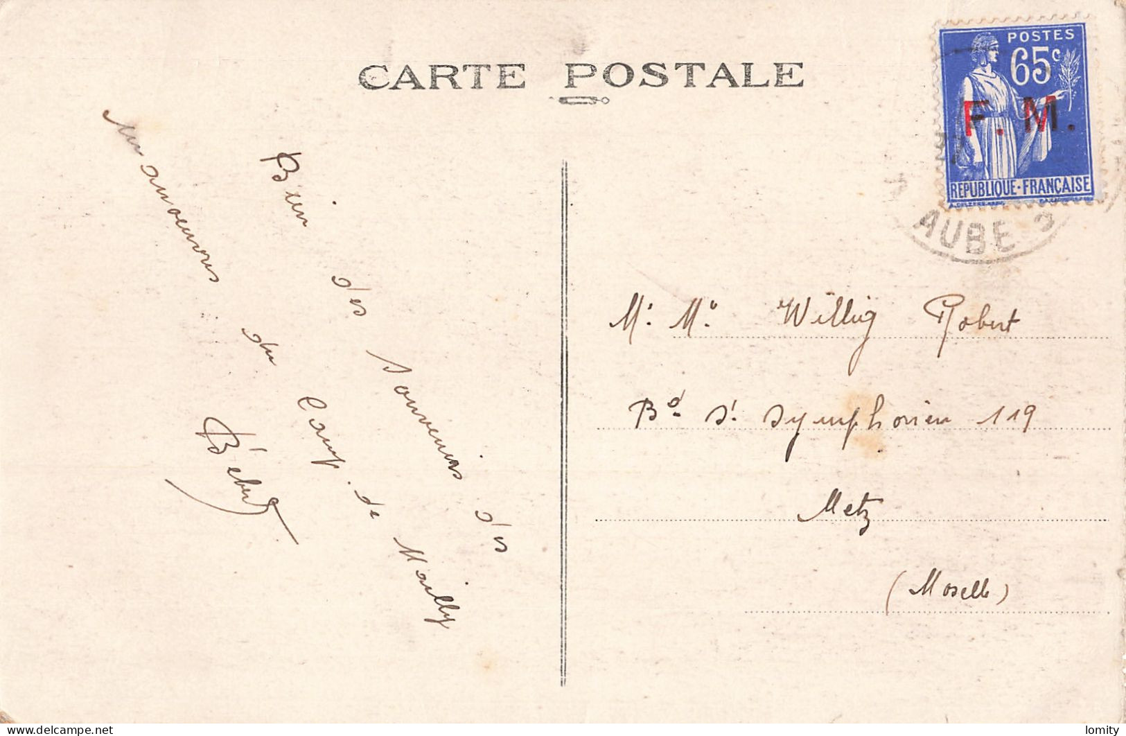 France Timbre De Franchise Militaire N°8 Seul Sur Carte Postale Mailly Le Camp Hotel Saint Eloi - Military Postage Stamps
