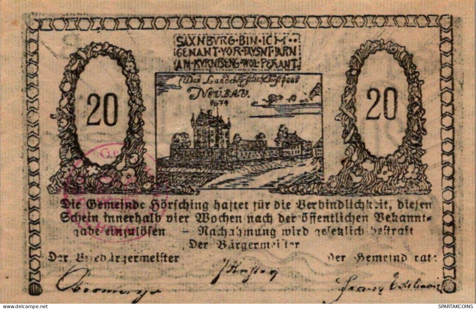 20 HELLER 1920 Stadt HoRSCHING Oberösterreich Österreich Notgeld Banknote #PD754 - [11] Local Banknote Issues