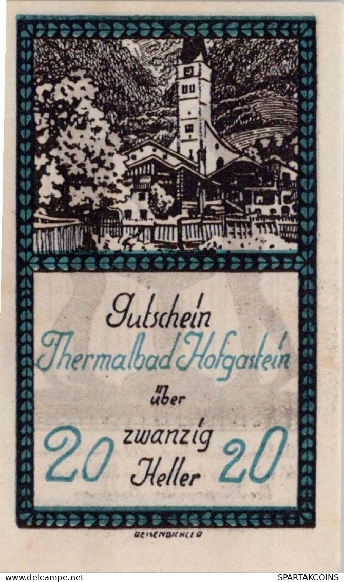 20 HELLER 1920 Stadt HOFGASTEIN Salzburg Österreich Notgeld Banknote #PD626 - [11] Local Banknote Issues