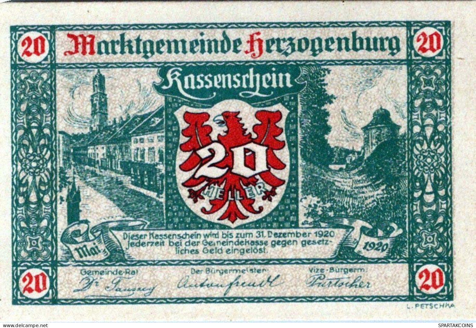 20 HELLER 1920 Stadt HERZOGENBURG Niedrigeren Österreich Notgeld Papiergeld Banknote #PG587 - [11] Local Banknote Issues