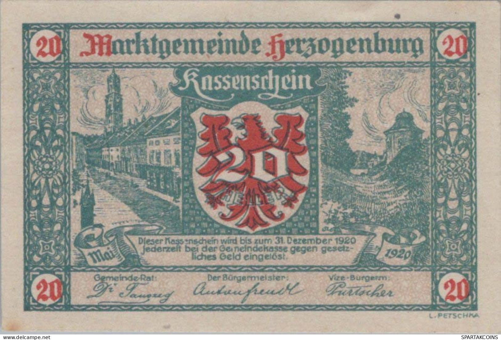 20 HELLER 1920 Stadt HERZOGENBURG Niedrigeren Österreich Notgeld #PI420 - [11] Local Banknote Issues