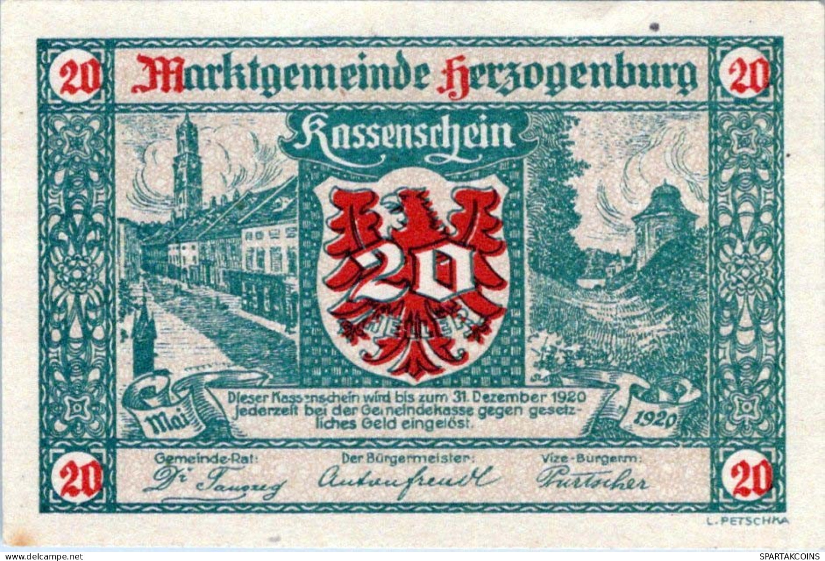 20 HELLER 1920 Stadt HERZOGENBURG Niedrigeren Österreich Notgeld #PI420 - [11] Local Banknote Issues