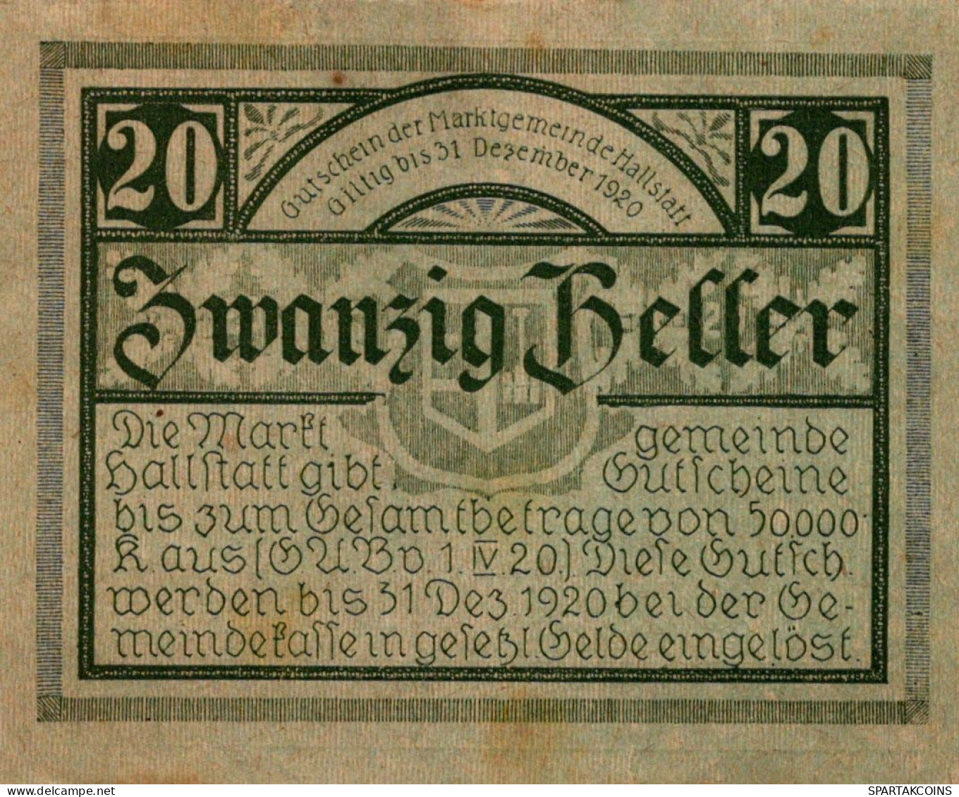 20 HELLER 1920 Stadt HALLSTATT Oberösterreich Österreich Notgeld Banknote #PD579 - [11] Local Banknote Issues