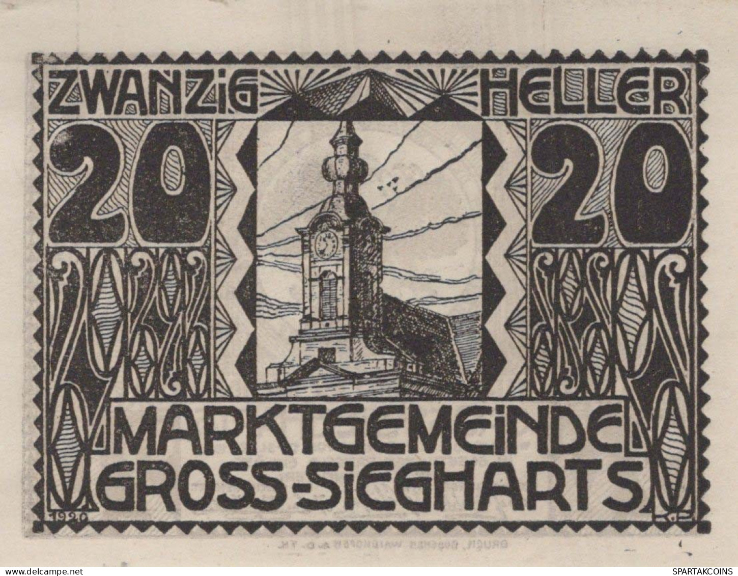 20 HELLER 1920 Stadt GROSS-SIEGHARTS Niedrigeren Österreich Notgeld Papiergeld Banknote #PG837 - [11] Local Banknote Issues
