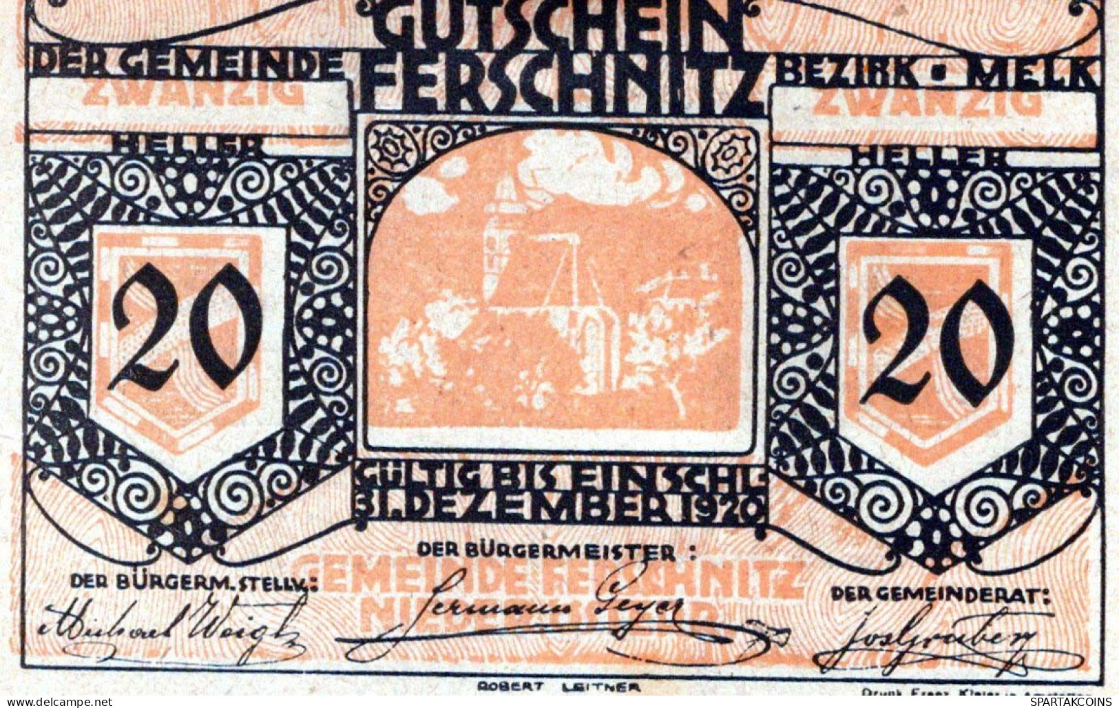 20 HELLER 1920 Stadt FERSCHNITZ Niedrigeren Österreich Notgeld #PI357 - Lokale Ausgaben