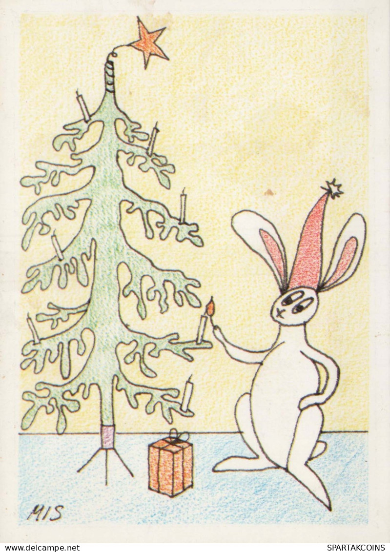 Happy New Year Christmas RABBIT Vintage Postcard CPSM #PAV083.GB - Nouvel An