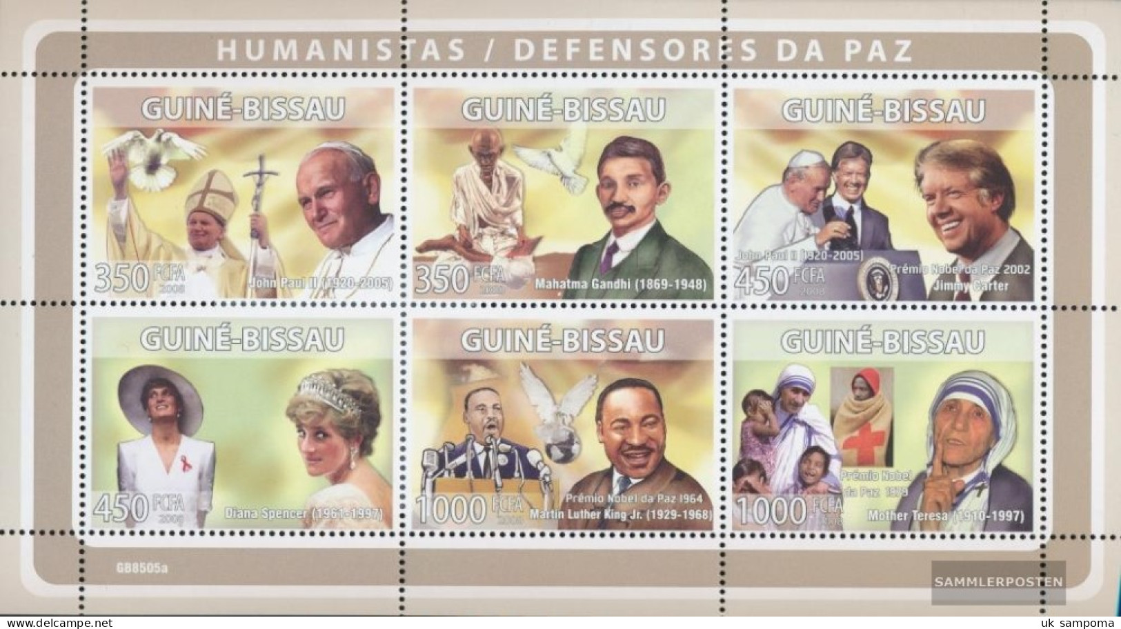 Guinea-Bissau 3951-3956 Sheetlet (complete. Issue) Unmounted Mint / Never Hinged 2008 Humanists / Friedensverteidiger - Guinée-Bissau