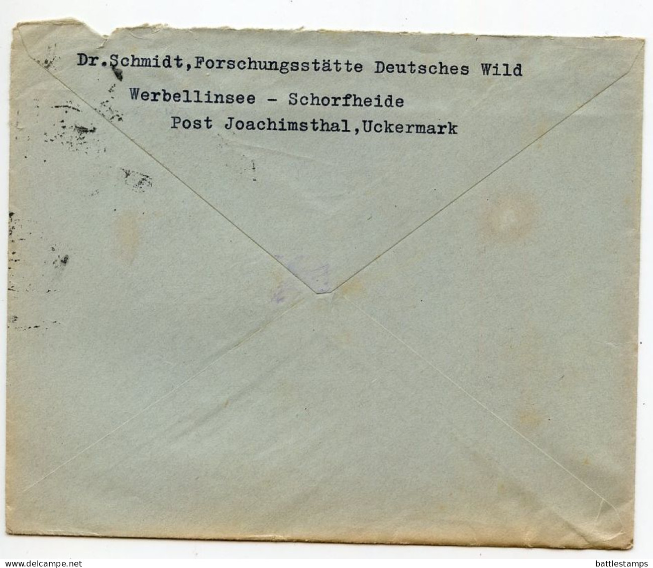 Germany 1939 Cover & Letter; Eberswalde - Dr. Schmidt, Forschungsstätte Deutsches Wild To Schiplage; 12pf. Hindenburg - Covers & Documents