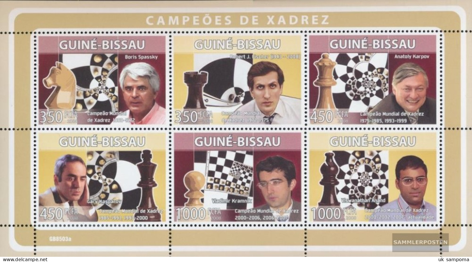 Guinea-Bissau 3937-3942 Sheetlet (complete. Issue) Unmounted Mint / Never Hinged 2008 Chess Champion - Guinea-Bissau