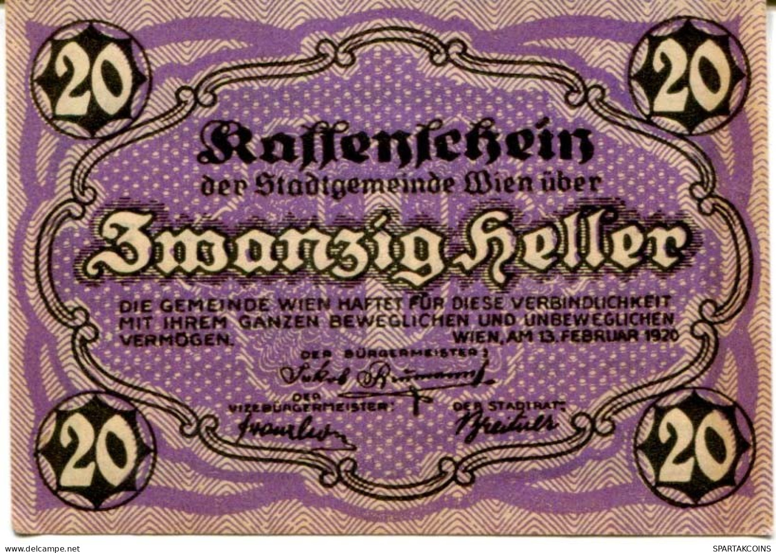 20 HELLER 1920 Stadt Wien Österreich Notgeld Papiergeld Banknote #PL580 - Lokale Ausgaben